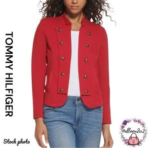 β’ New Tommy Hilfiger Ladies Vibrant Red Military Jacket Sz M Ornate Buttons